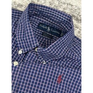 Polo Ralph Lauren Shirt Mens Large Long Sleeve Button Up Blue 16 1/2 Check